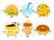 Funny happy fast food characters set. Vector hand drawn cartoon kawaii character illustration. Isolated white background