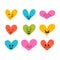 Funny happy hearts. Cute cartoon characters. Bright vector set of heart icons. Creative hand drawn hearts with different emotions