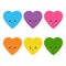 Funny happy smiley hearts. Cute cartoon characters. Bright vector set of heart icons.