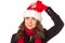 Funny harry Christmas girl with red fluffy Santa Hat