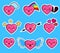 Funny heart emoticon icon set valentine s day.