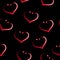 Funny heart shaped earrings like seamless red pattern, black background.