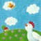 Funny hen and butterfly