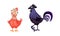 Funny hen and rooster, farm poultry breeding cartoon vector illustration