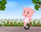 Funny hippo playing unicycle in the road