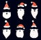 Funny and hipster vector set with Santa hats, beards