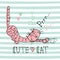 Funny home cat in a cute Doodle style. Cat`s purring. Lettering. Cute illustration for kids on striped background