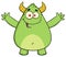 Funny Horned Green Monster Cartoon Character With Welcoming Open Arms