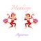 Funny horoscope with cute monkeys. Zodiac signs. Aquarius.