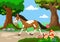 Funny horse with a background of a beautiful garden