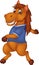 Funny horse cartoon dancing with smile and waving