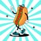 Funny Hot dog retro groovy character