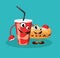 Funny hot dog and soda cartoon characters with cute smiling face