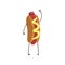 Funny hotdog waving its hand, humanized fast food character with mustard vector Illustration