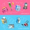 Funny household appliances banner set