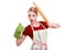 Funny housewife kitchen apron oven mitten holds rolling pin isolated