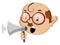 Funny human emoji holding a megaphone, illustration, vector