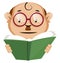 Funny human emoji reading a green book, illustration, vector