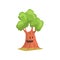 Funny humanized tree with cheerful face expression. Cartoon character of green forest or park plant. Flat vector design