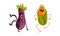 Funny Humanized Vegetables with Open Mouth Shouting and Laughing Vector Set