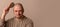 Funny humorous portrait of bald man with comb. Copy space