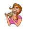 Funny hungry girl eating pizza