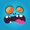 Funny Hypnotized Cartoon Monster Face. Vector Halloween blue scary monster design