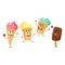 Funny ice cream characters, cones, popsicles with smiling human faces