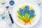 Funny idea for Easter appetizer - salad bouquet of blue flower h