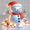 Funny illuminated snowman cartoon. Snow time. AI generated