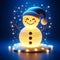 Funny illuminated snowman cartoon. Snow time. AI generated