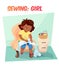 Funny illustration african american girl sewing