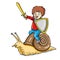 Funny illustration of child as a knight mounted on a conc