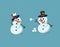 Funny illustration of cute snowman figures with snowballs