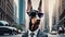 Funny illustration with Doberman dogs wearing sunglasses and a suit on a city background 4K