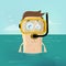 Funny illustration of a snorkeling cartoon man