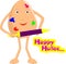 Funny Indian Themed egg cartoon is playing Holi Indian Festival and saying Happy Holi. Vector Illustration.