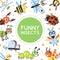 Funny Insects Banner Template, Cover, Poster, Invitation Card, Flyer Design with Cute Caterpillar, Dragonfly, Ladybug