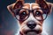 Funny intelligent dog in glasses, ai illustration