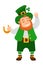 Funny Irish fantastic character, leprechaun with golden horseshoe good luck.