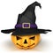 Funny Jack O Lantern. Halloween pumpkin, wearing a witch\'s hat