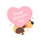 Funny Jack Russell Terrier dog holding a pink heart with inscription Happy Valentines Day, cute Valentine animal
