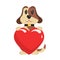 Funny Jack Russell Terrier dog sitting and holding red heart, cute Valentine animal character vector Illustration
