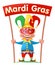Funny jester holding Mardi gras banner