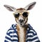 Funny Kangaroo In Blue Stripes Jacket With Sunglasses