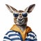 Funny Kangaroo Wearing Sunglasses And Striped Shirt