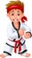 Funny Karate Boy In White Uniform Cartoon