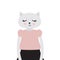 Funny Kawaii cat girl, closed eyes, pink cheeks, cartoon pet gray pink black isolated on white background. Can be used for