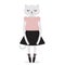 Funny Kawaii cat girl, closed eyes, pink cheeks, cartoon pet gray pink black isolated on white background. Can be used for