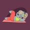 Funny kawaii elephant working out fitness. Abdominal exercises. Vector cartoon illustration isolated on background